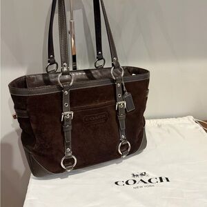 Coach Hampton Brown Suede Tote Bag with Dust Bag